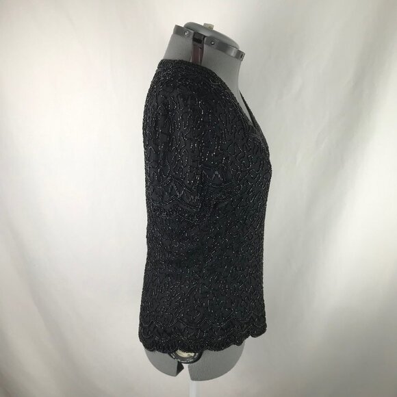 Vintage 80’s “Cote d’ Azur evening” black sparkly sequins beaded top, size M - Picture 4 of 10